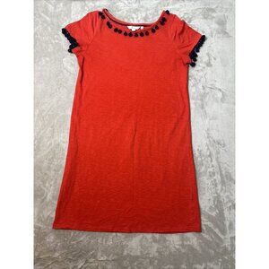 Women’s Boden T-shirt Dress Red Orange Pom-Pom Size 8